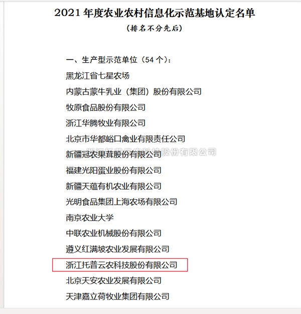 托普云農入選2021年度全國農業農村信息化示范基地