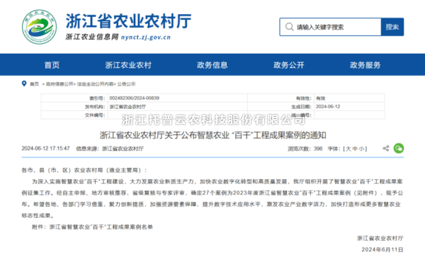 2023年度浙江省智慧農(nóng)業(yè)“百千”工程成果案例公布！托普云農(nóng)4大案例成功入選